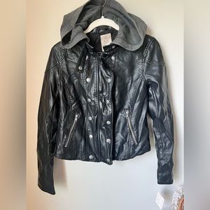 NEW Free People Vegan Leather Jacket with Cloth Hood! Size Small